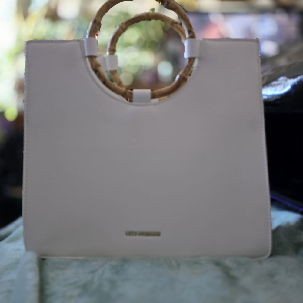Like Dreams White Shoulder Bag with Bamboo Handles - Picture 2 of 11